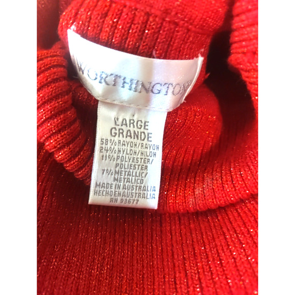 Worthington Women's Sweater Turtleneck Red Metallic Size Large Holiday - Picture 5 of 7